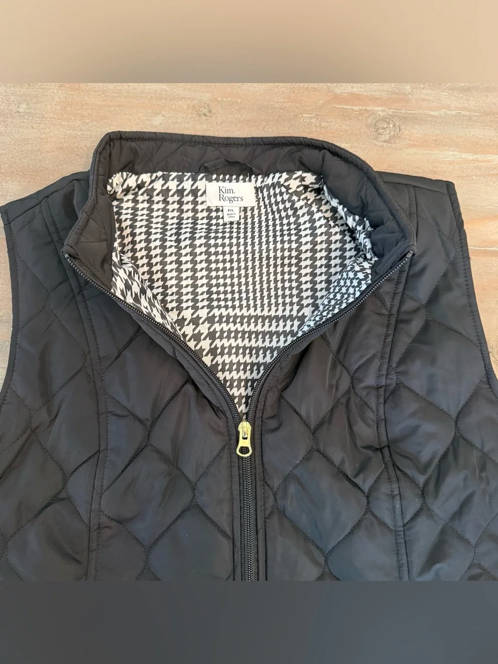 Kim Rogers Women’s Petite Side Ribbed Quilted Vest Black Sz LP Preowned